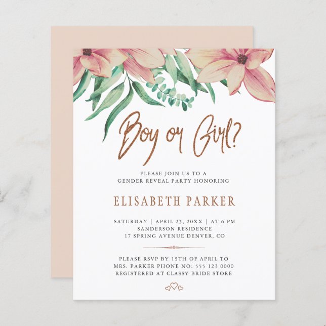 Visa partiinbjudan för genderna för budgetbabydusc (Fram/baksida)