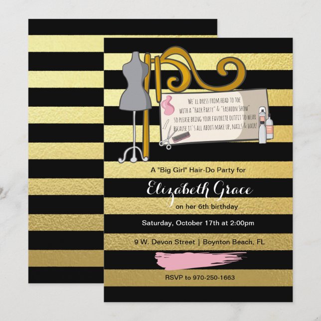 Visa partiinbjudan för Hair/Mode Inbjudningar (Fram/baksida)