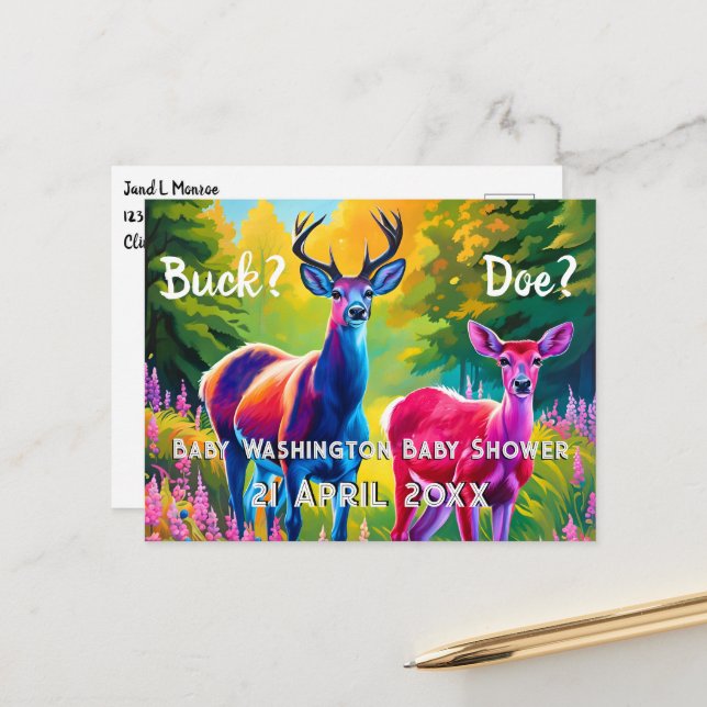 Visa rosa och blått Hjort Vykort (Fram/Back In Situ)
