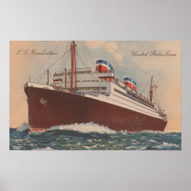 Visa S.S. Manhattan Cunard Cruise Frakt Poster (Framsidan)