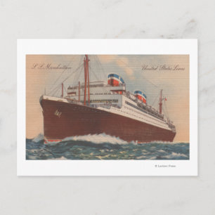 Visa S.S. Manhattan Cunard Cruise Frakt Vykort