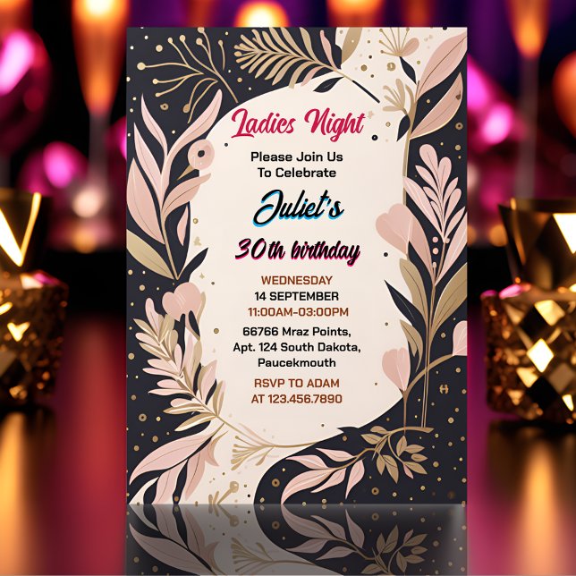Visa Snyggt Vuxen Dam Night 30års födelsedag Inbjudningar (Skapare uppladdad)
