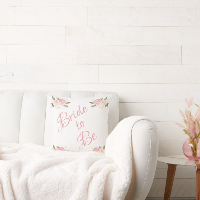 Visa som Rosa Blommigt Skriptet Vattenfärg Bröllop Kudde (Soffa)