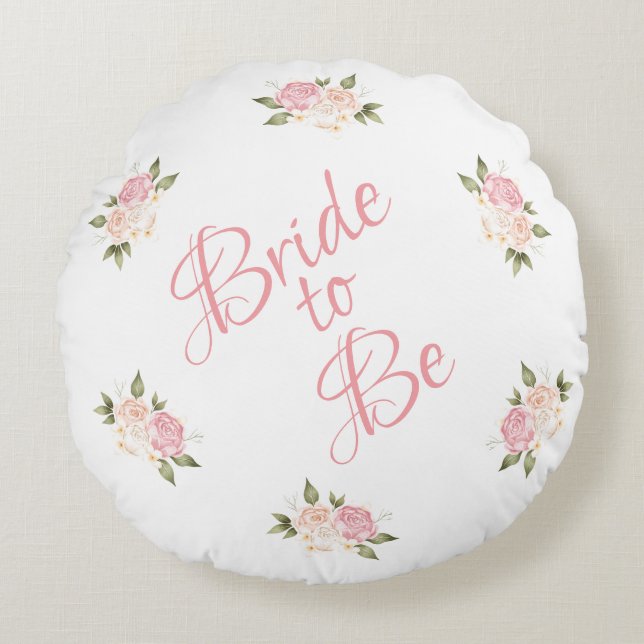 Visa som Rosa Blommigt Skriptvattenfärg Rund Kudde (Framsidan)