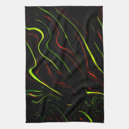 Visa spår av grönt och rött vågigt på svarta fonde kökshandduk