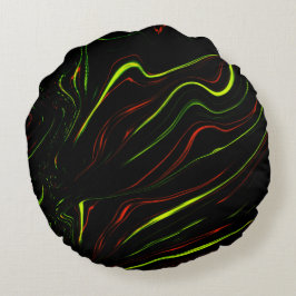 Visa spår av grönt och rött vågigt på svarta fonde rund kudde