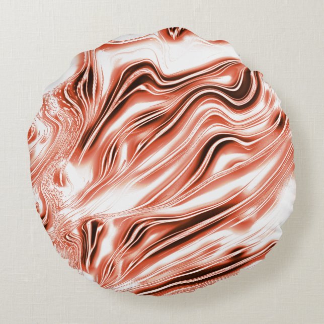 Visa spår av vågigt lax till rött på vita fonder rund kudde (Baksidan)