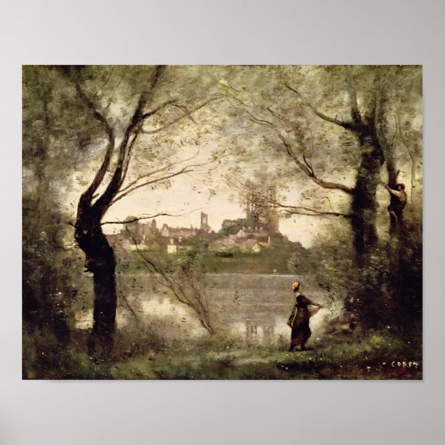 Visa staden och katedralen i Mantes Poster (Framsidan)