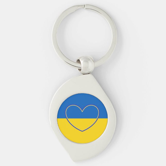 Visa stöd för Ukraina Swirl Silverfärgad Nyckelring (Framsidan)