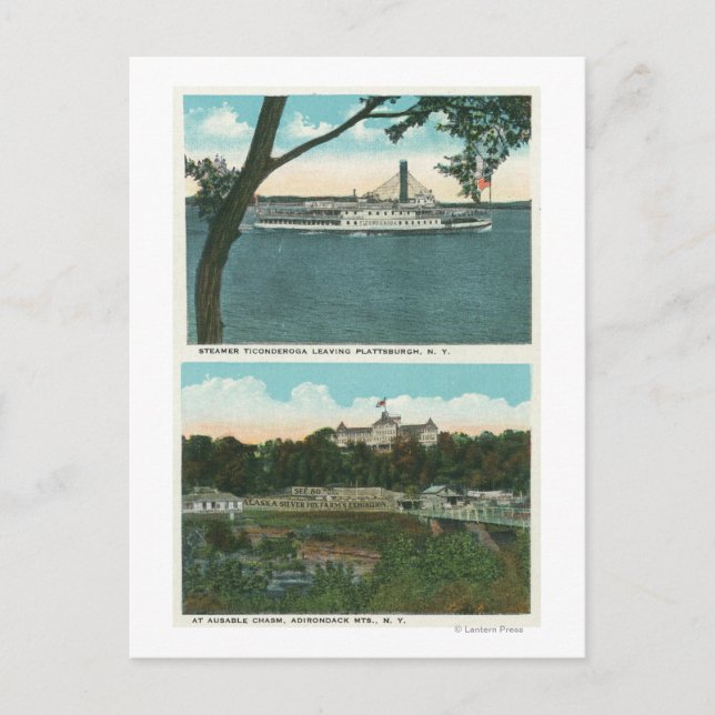 Visa Ticonderoga Steamer och Ausable Chasm Vykort (Framsida)