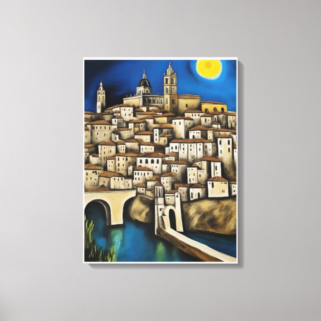 Visa Toledo - Surreal Cityscape Painting Canvastryck (Framsida)