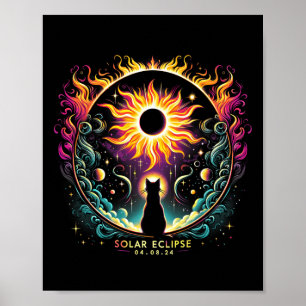 Visa totalsumma den 8 april 2024 Solar Eclipse Cat Poster