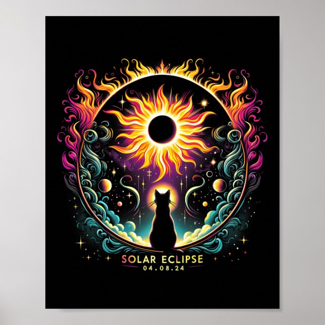 Visa totalsumma den 8 april 2024 Solar Eclipse Cat Poster (Framsidan)