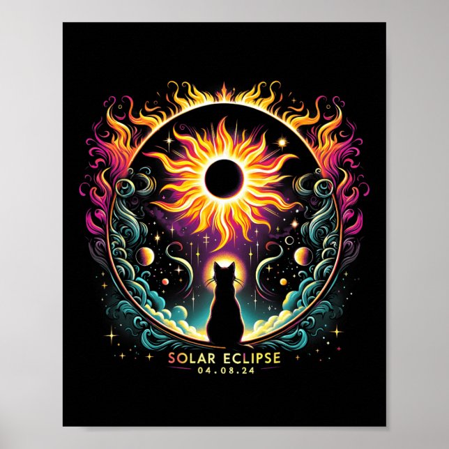 Visa totalsumma den 8 april 2024 Solar Eclipse Cat Poster (Framsidan)