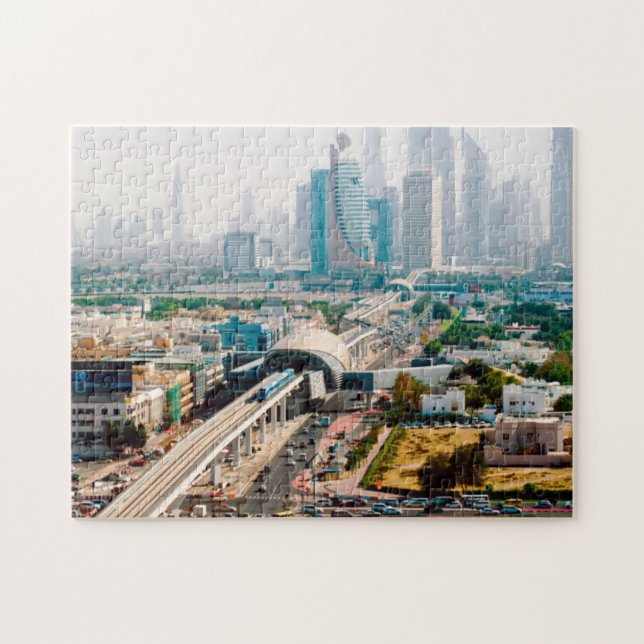 Visa tunnelbanelinje och skyscraper i stan pussel (Horisontell)