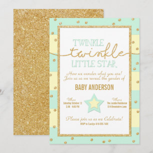 Visa Twinkle Twinkle Aqua Gult Guld Gender Inbjudningar