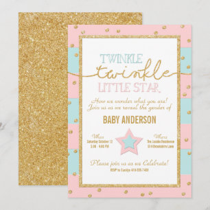 Visa Twinkle Twinkle Rosa Blue Guld Gender Reveal Inbjudningar