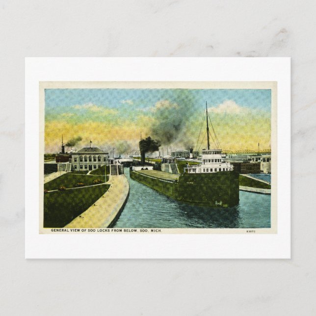 Visa under Soo, Soo Locks, Michigan Vykort (Framsida)