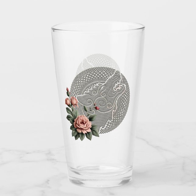 Visa Varg och Ro. En stiliserad vargs huvud Glaskopp (Framsida)