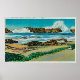 Visa vid Seal Sten mellan Waldport och Newport Poster