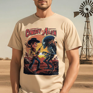 Visa vid solnedgång - Cowboy mot Alien T Shirt