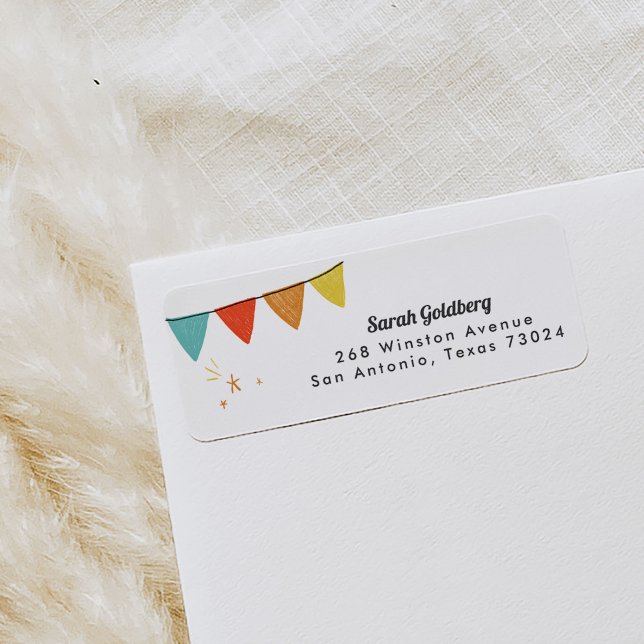 Visa vita Returetiketter Returadress Etikett (Kids party banner return address labels.)