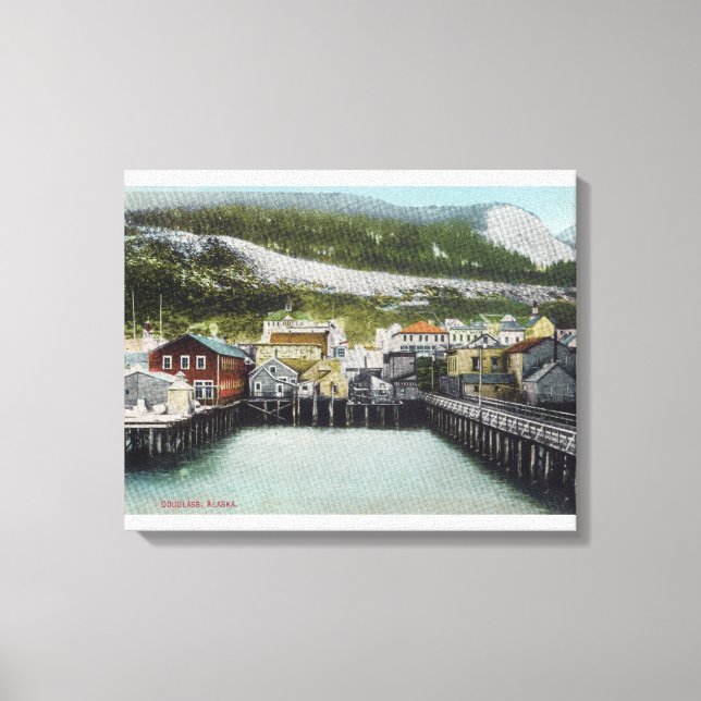 Visa Waterfront & TownDouglass, AK Canvastryck (Framsida)