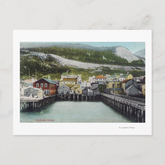 Visa Waterfront & TownDouglass, AK Vykort (Framsida)