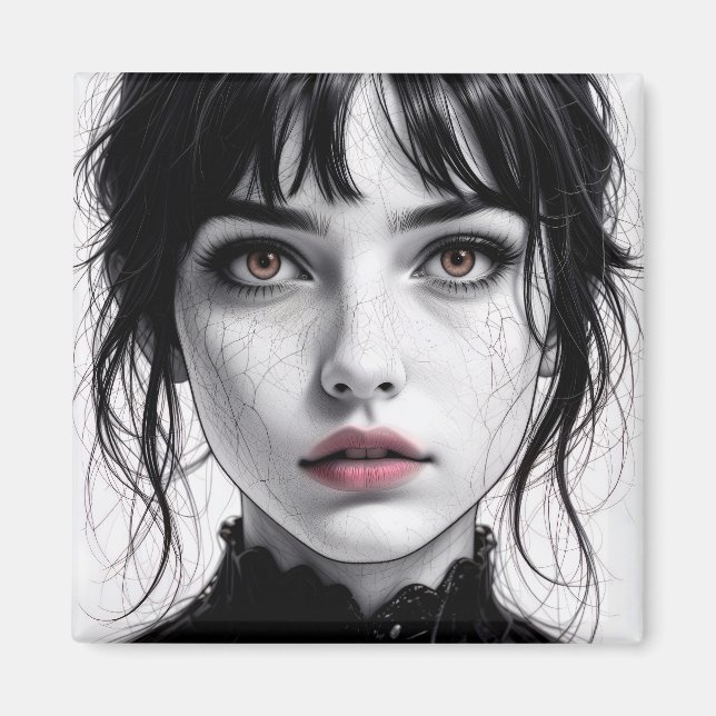 Visage de porcelaine regard d'âme fêlée.  magnet (Framsidan)