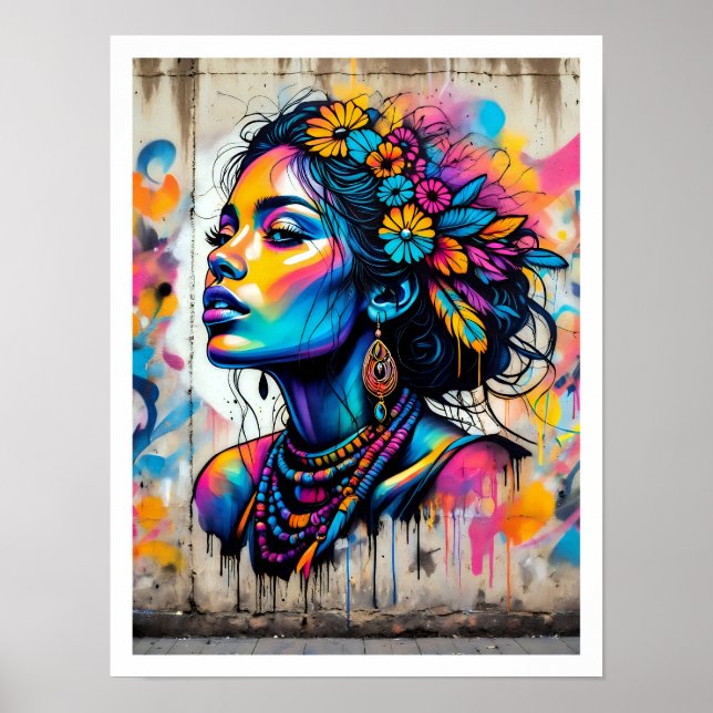 Visage Flower Power d'une femme hippie  Poster (Framsidan)