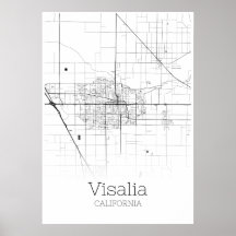 Visalia Karta - Kalifornien - City Karta Poster