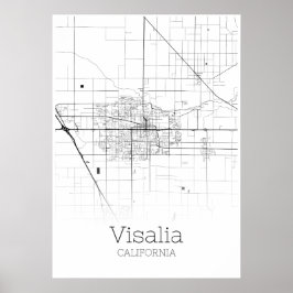 Visalia Karta - Kalifornien - City Karta Poster