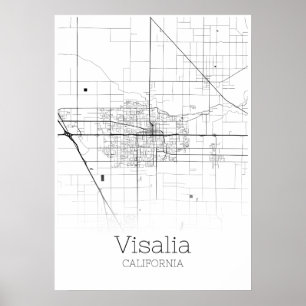 Visalia karta - Kalifornien - stadskartaaffisch Poster