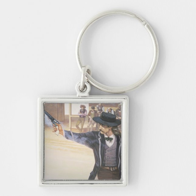 "Visar vildräkningen" Hickok (1837-76) hans Fyrkantig Silverfärgad Nyckelring (Framsidan)