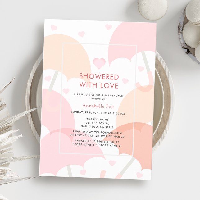Visas med Kärlek Rosa Parbrellas Baby Shower Inbjudningar (Skapare uppladdad)