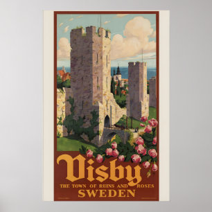 Visby Gotland Sverige Vintage Resemotiv Poster