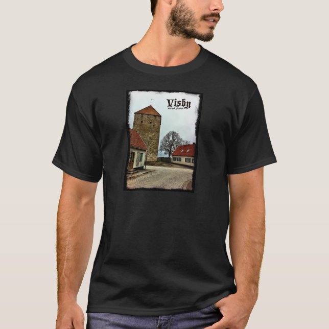 Visby Gotland, sverigetorn med den mörka gränsen T-shirt (Framsida)