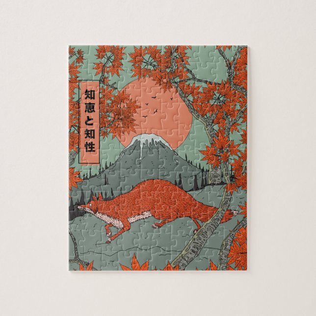 Visdom och intelligens vintage japansk räv konst . pussel (Vertikal)