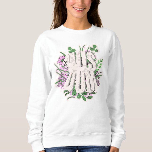 Visdom Rosa Blommor och Löv Typografi T Shirt (Framsida)