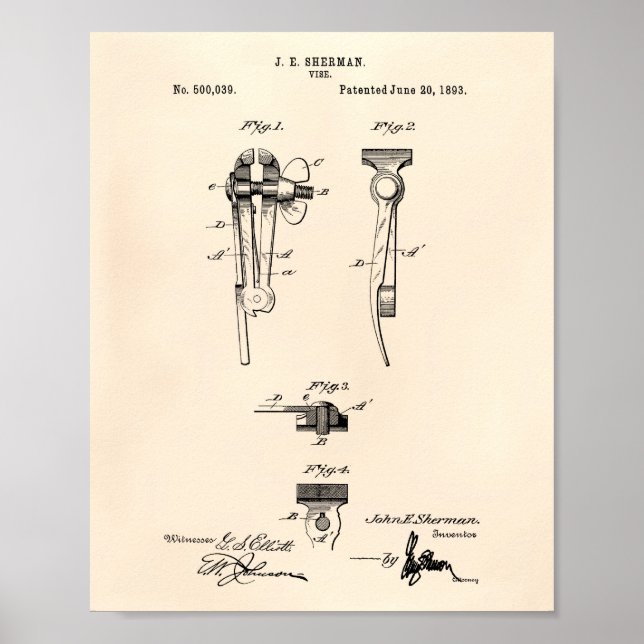 Vise 1893 Patent Art Old Peper Poster (Framsidan)