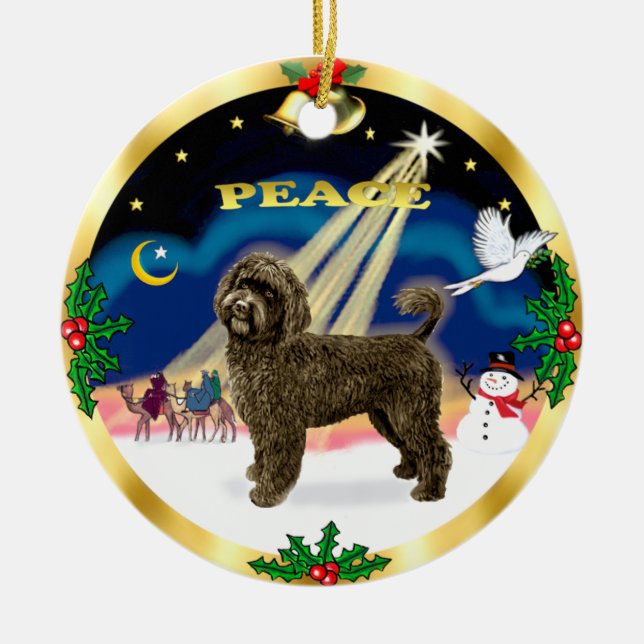 Vise män -Brun portugisisk vattenhund Julgransprydnad Keramik (Framsidan)