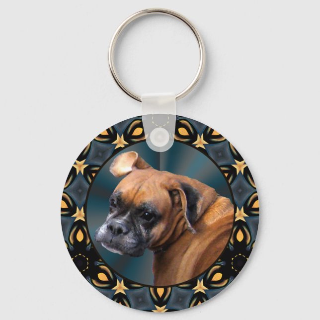 Vise Old Boxer Hund Keychain Nyckelring (Framsida)