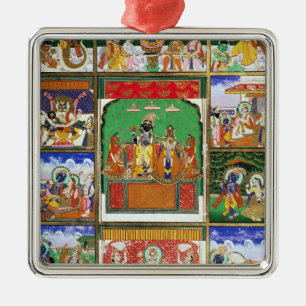 Vishnu i centrera av hans tio avatars, Jaipur, R Julgransprydnad Metall