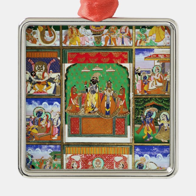 Vishnu i centrera av hans tio avatars, Jaipur, R Julgransprydnad Metall (Framsidan)