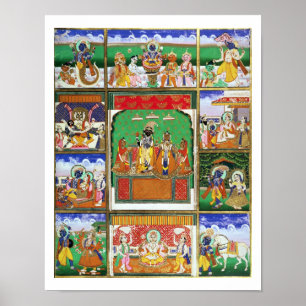Vishnu i centrera av hans tio avatars, Jaipur, R Poster