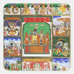 Vishnu i mitten av hans tio avatarer, Jaipur, R Fyrkantigt Klistermärke