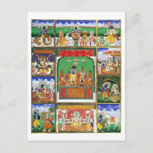 Vishnu i mitten av hans tio avatarer, Jaipur, R Vykort