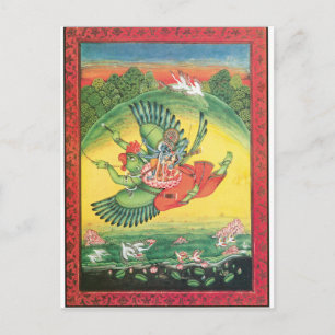 Vishnu och Lakshmi ridande Garuda, underbaren Vykort