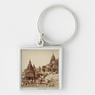 Vishnu Pud och andra tempel, Benares (sepiafoto Fyrkantig Silverfärgad Nyckelring