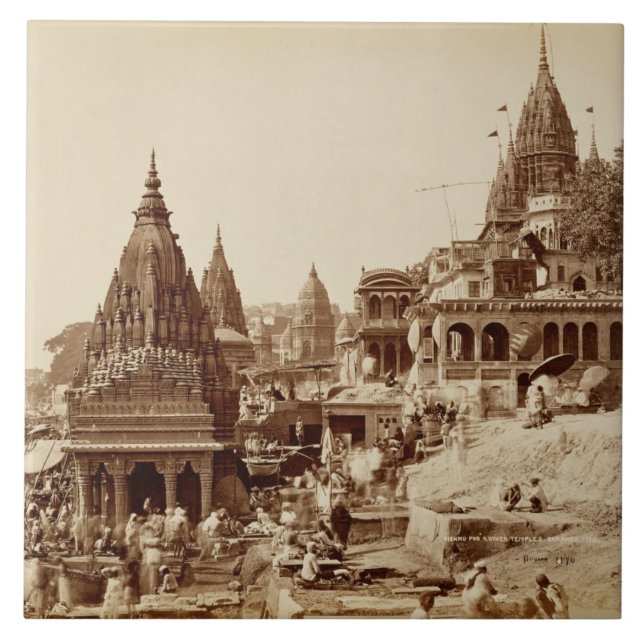 Vishnu Pud och andra tempel, Benares (sepiafoto Kakelplatta (Framsidan)